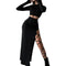 CUTENOVA Pullover Long Sleeve Simple Crop Top Elastic Waist Halter High Split Legless Sexy Tie Solid Colour Half Skirt Set